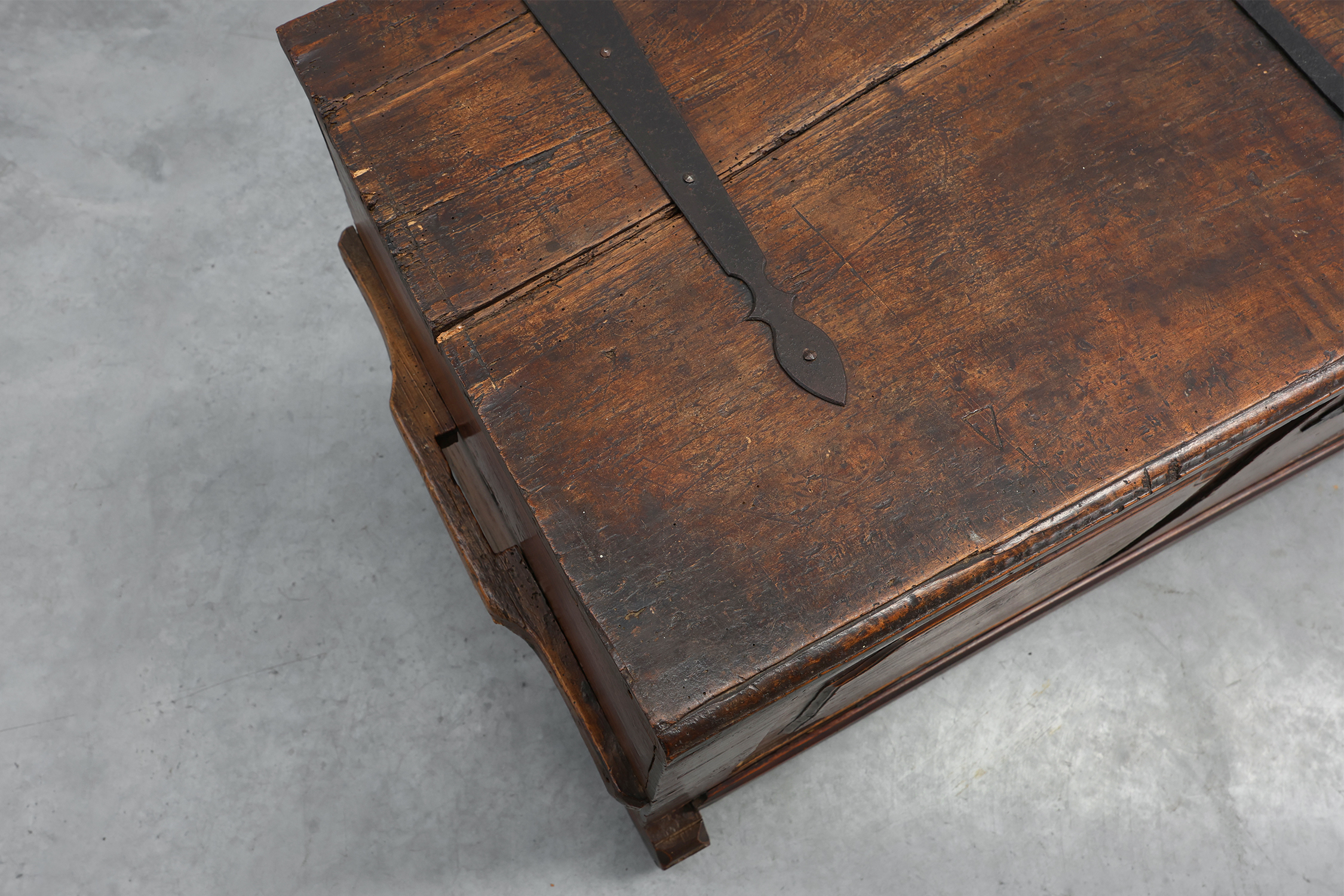 Flemish Oak Blanket Chest with panelled front and iron lock, dated 1825thumbnail